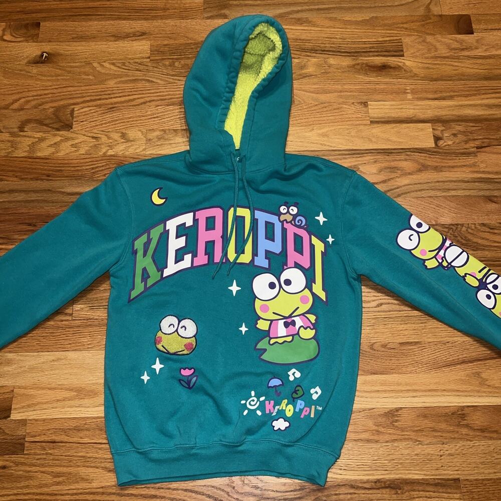 Sanrio Keroppi Graphic Hoodie Sweatshirt Fleece Sherpa Lined Hoodie Size XS - Picture 3 of 11